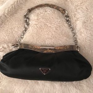 Prada black evening bag alligator embossed